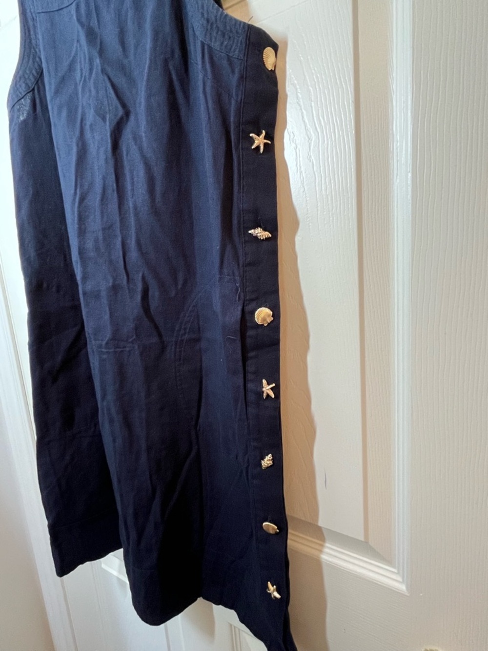 Cynthia Rowley Navy Sleeveless Linen-blend Shift Dress Nautical Buttons - Picture 3 of 9